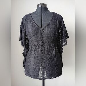 Love Black Lace Flutter-Sleeve Blouse